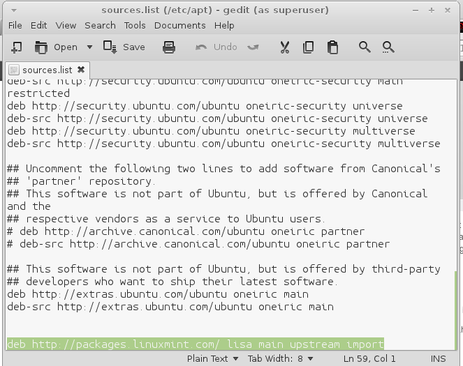 Linux source list. List of sources. Source list Ubuntu.